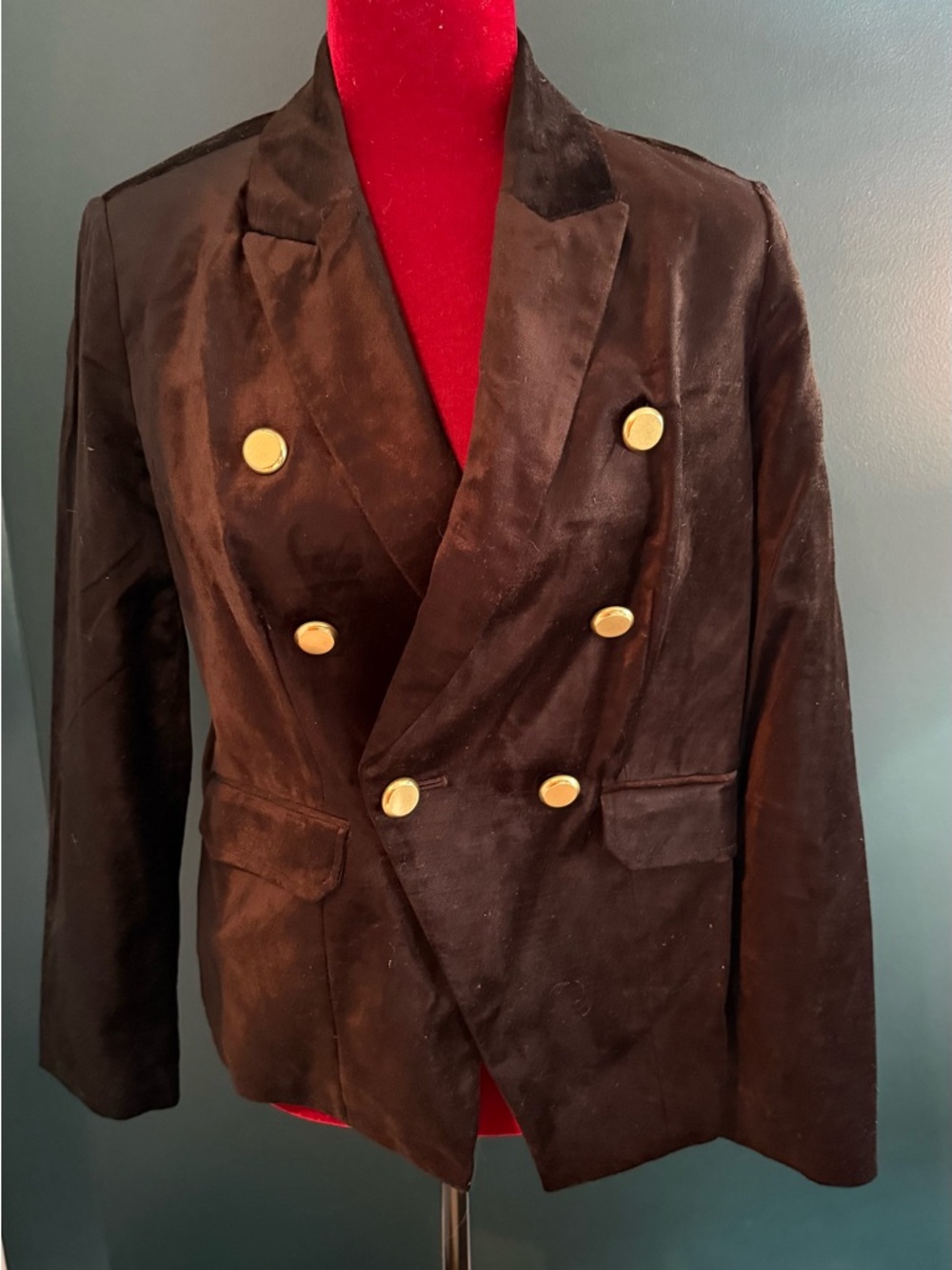 Classic Double-Breasted Black Velveteen  Blazer with Gold Buttons